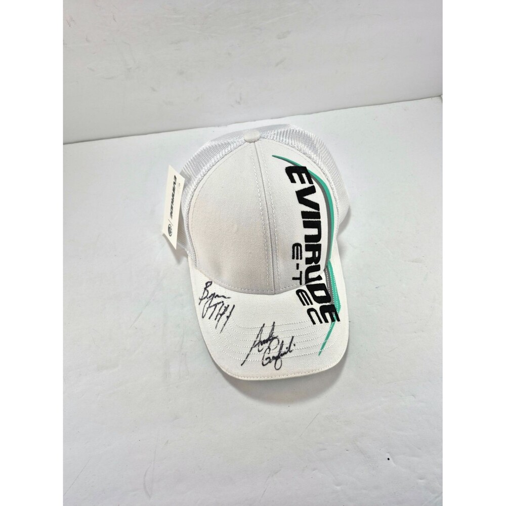 NWT Evinrude E-TEC Mesh Trucker Hat Autographed Signed Fishing Pro Team White